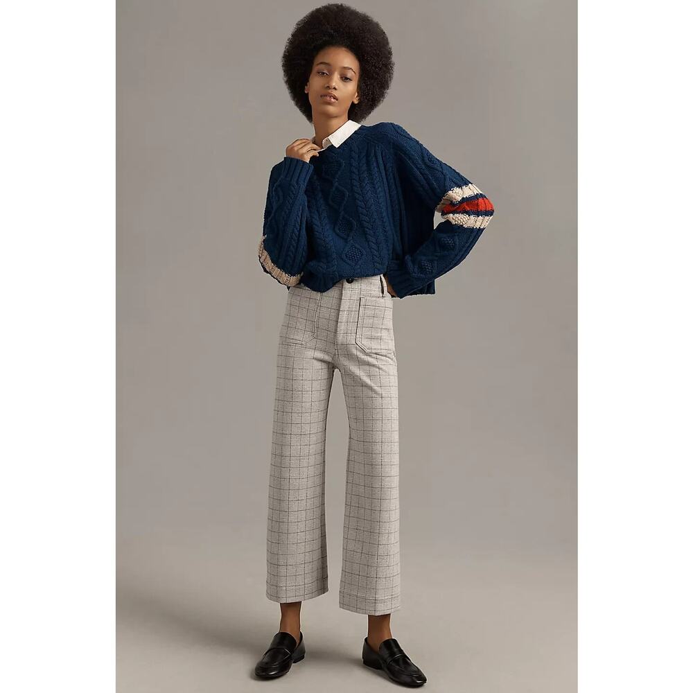 NWT Maeve The Colette Cropped Knit Plaid Wide-Leg Pants Sz 32 Grey #7D531